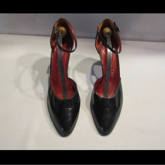 CHRISTIAN DIOR VINTAGE ANKLE STRAP STILLETTO HEELS 1970s SIZE 9 - Picture 2 of 8